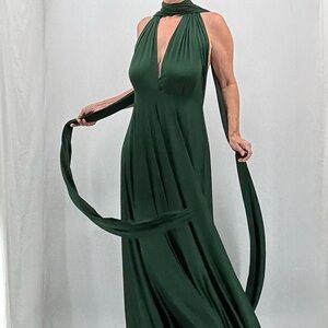 Vintage 70’s Studio 54 Disco Ethereal Convertible Multi Way Forest Green Gown